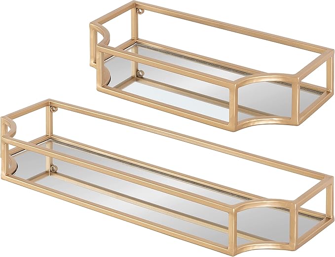 Kate and Laurel Ciel Modern Glam Metal Wall Shelf Set, Set of 2, Gold, Elegant Wall Decor and Storage