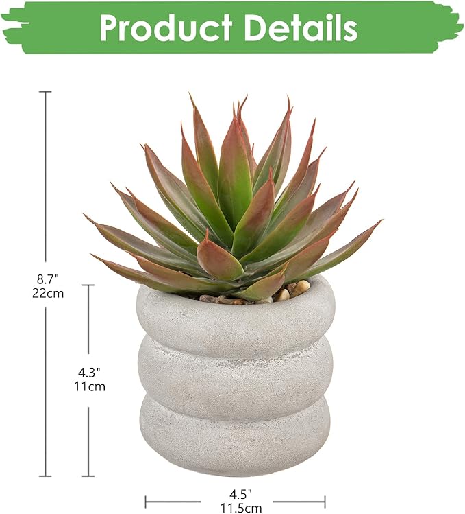 Fake Plants Succulents Artificial Agave Succulent Plants Faux Aloe Plant in White Glaze Ceramic Pot Indoor Outdoor Home Decor Table Shelf Desk Modern Home Office Living Room Table Bathroom Decoration