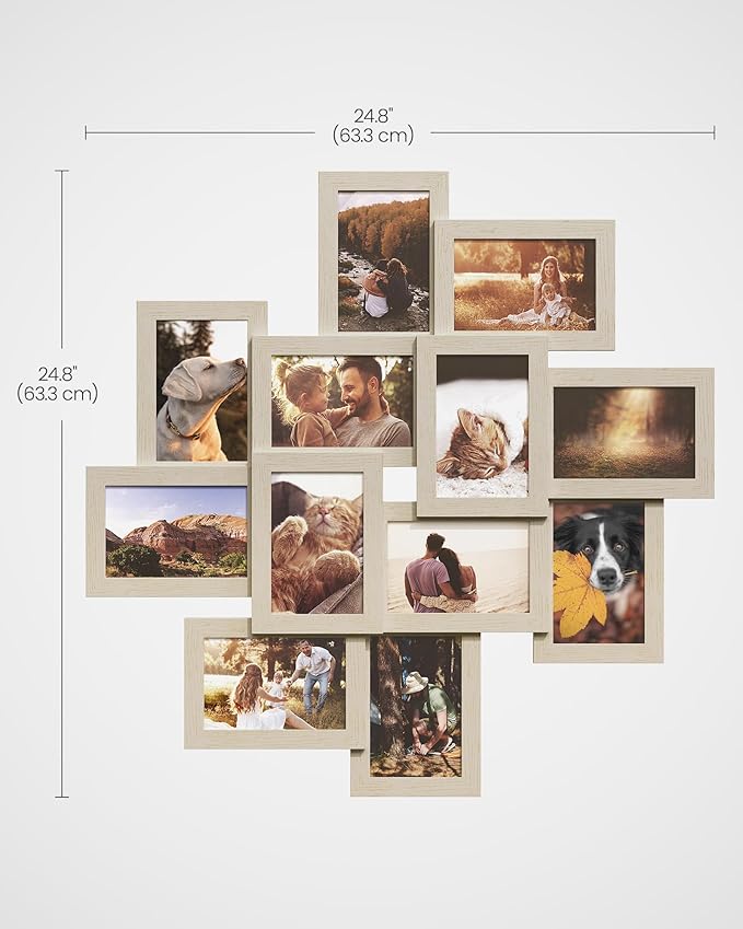 SONGMICS 4x6 Collage Picture Frames, 12-Pack Photo Collage Frame for Wall Decor, Glass Front, Assembly Required, Natural Beige URPF022N01