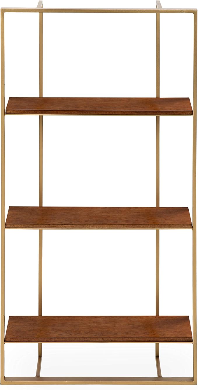 Kate and Laurel Kercheval Modern Wood Shelf, 15"x 32", Walnut Brown and Gold, Practical Mid-Century Wall Decor