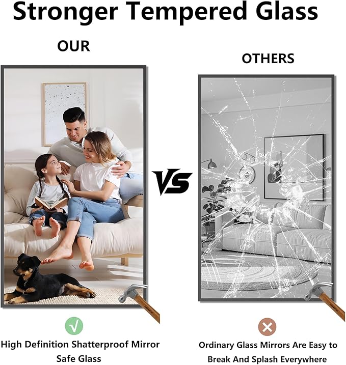 Koonmi Bathroom Mirror 30x50 Black Bathroom Wall-Mounted Mirrors, Modern Vanity Mirror for Bedroom, Living Room, Aluminum Alloy Frame Allow to Hang Horizontally or Vertically