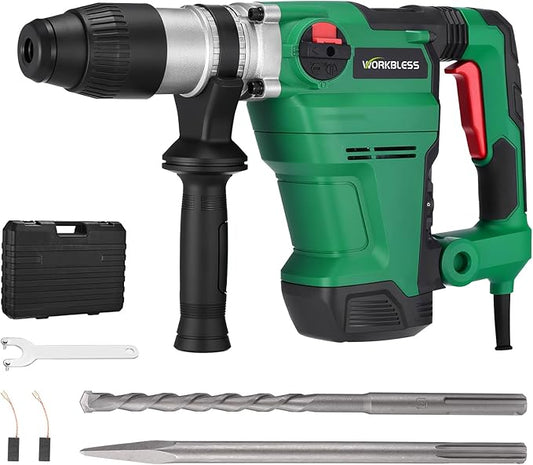 1-1/2 Inch SDS-MAX Heavy and Duty Rotary Hammer Drill, 13 Amp Corded Hammers Drill, 3 Functions, 6 Speeds, Safety Clutch, 2 Chisel, Hammers Drill for Concrete Demolition Chipping