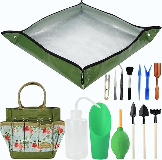 Succulent Tools Kit with Organizer Bag- 13Pcs Indoor Gardening Tools |Mini Succulent Hand Tools with Tote, Succulent Transplanting Supplies, Present for Gardeners Plant Care (Rose)