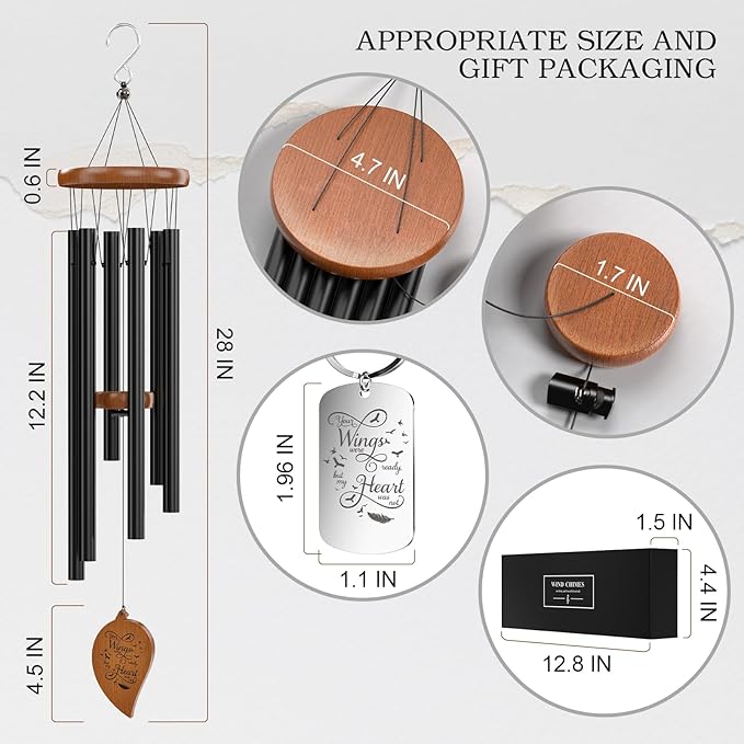 Sympathy Wind Chimes and Remembrance Keychain, Memorial Bereavement Condolence Gift Baskets in Memory of Loved One, Mother Father Grandma Grandpa Daughter Son Brother Sister Wife Husband Friend
