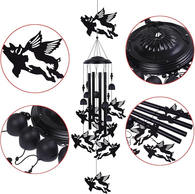 Flying Pig Wind Chimes for Home, Patio, Backyard, Indoor Pig Decor, Blessing Windchime, Garden Wind Catcher, Memorial Gifts, Outside Wind Bell Decoration, Festival Gifts for Mom/Grandma/Neighbor/Woman