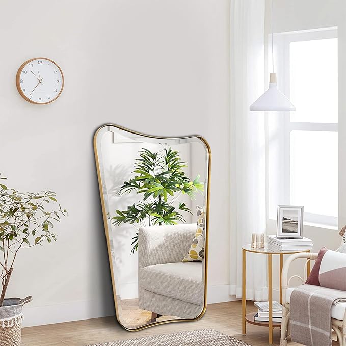 POZINO Brushed Mirror for Over Sink, 24"x36" Gold Beveled Bathroom Mirror, Modern Rectangle Mirrors, Brass Vanity Wall Mirrors in Stainless Steel Frame, Wall Mount Hangs Horizontal Or Vertical