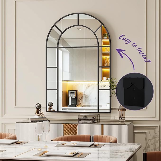 Bathroom Mirror, 24x36 Arched Wall Mirrors, Black Wall-Mounted Mirrors, Bathroom Vanity Mirror for Over Sink, Bathroom, Living Room, Bedroom, Entryway