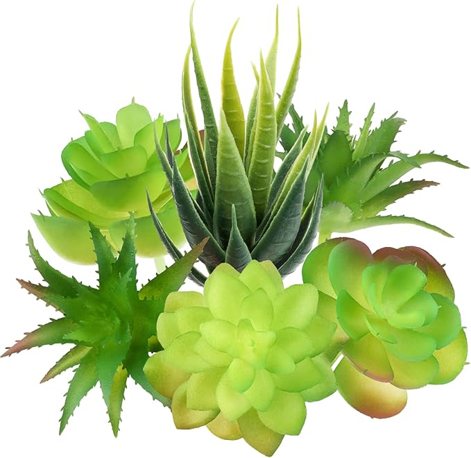Fake Succulent Plants, 6pcs Mini Green Succulent Plants Faux, Artificial Succulents Plants for DIY Crafting Home Floral Wall Office Decoration (excluding pots)