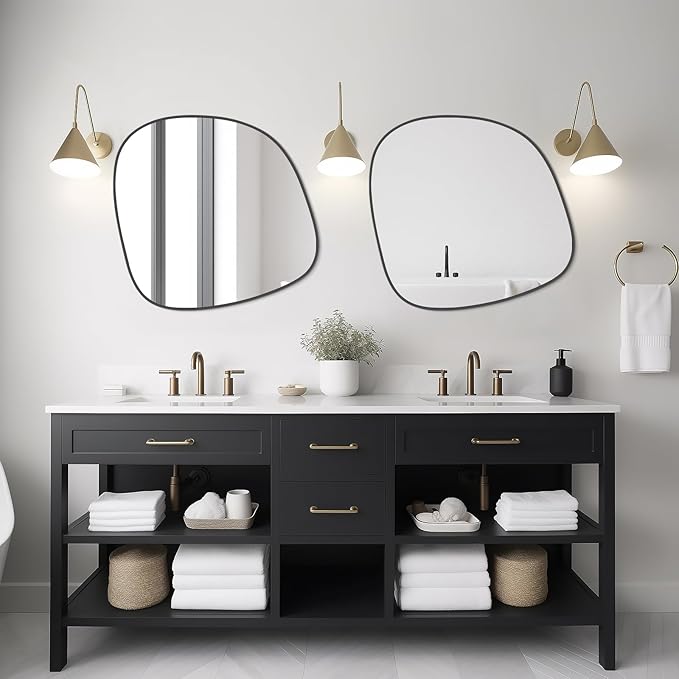 WallBeyond Asymmetrical Mirror, Irregular Wall Mirror, Wall Mirrors Decorative for Bedroom Living Room Entryway Hall, Unique Wall Mirror 27" H x 26" W, Black