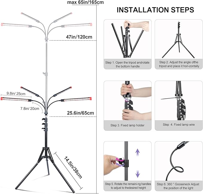 4-Head Tripod Stand Grow Lights for Tall House Plants, Seed Starting, Bonsai Tree with Timer, 36W Standing LED Plant Growing Lamps, Enough High-Intensity Like Sun, Best Gift for Plants Lover