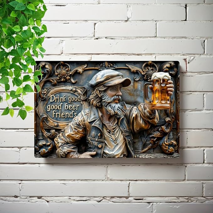 "Drink Good Beer Friends" Vintage Metal Wall Art Plaque (8X12Inch/20X30Cm) - Fascinating Decorative Sign for Room Walls,Warning Signs - Multi-Purpose Use - Aluminum Material