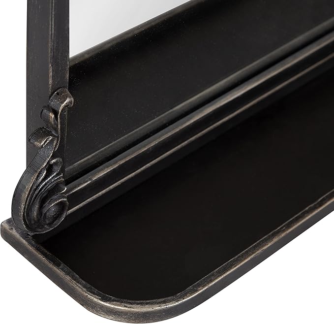 Kate and Laurel Arendahl Traditional Vintage Arch Mirror with Shelf; 21 x 32; Black; Baroque Antique Arched Wall Mirror with Functional Shelf and Ornate Frame