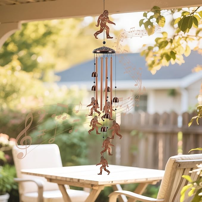 Bigfoot Wind Chimes for Outside, Metal Sasquatch Windchime with 4 Aluminum Tubes, Birthday Festival Housewarming Gift for Women/Men, Memorial Wind Chime for Outdoor/Indoor, Patio, Garden, Home Decor