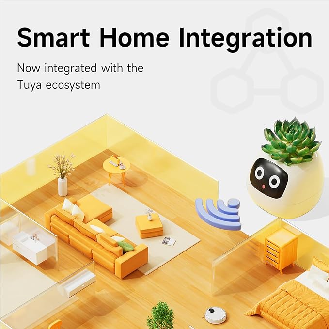 Smart pet Planter Robot Guidance on Plant Care with Emojis, Adorable Plant Companion with Rich Gesture Interaction, Neat Desk Setup Gift (White)