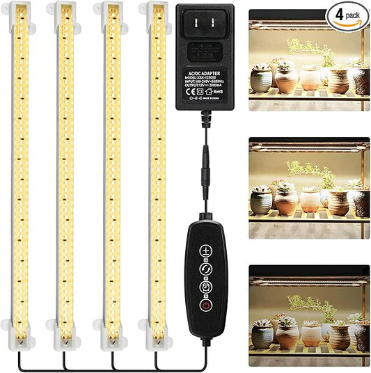 Mosthink Grow Lights for Indoor Plants Full Spectrum, 5500K LED Grow Lights Strips,Plant Lights for Indoor Growing with Auto Timer 3 6 12H,4 Packs in 1
