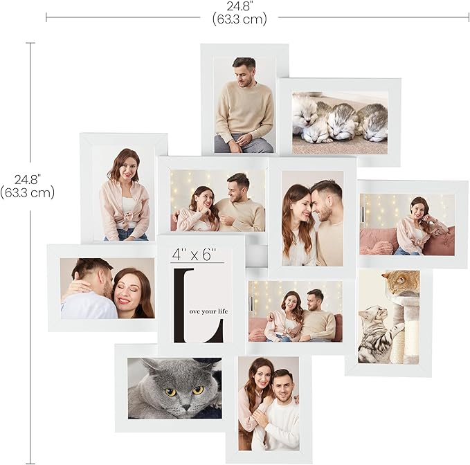 SONGMICS 4x6 Collage Picture Frames, 12-Pack Photo Collage Frame for Wall Decor, Glass Front, Assembly Required, Cloud White URPF22WTV1