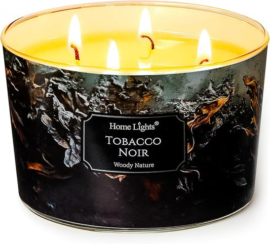 HomeLights Scented Candles for Women & Men, 18oz Candle Jars Aromatherapy 4-Wick Candle, Ideal for Industrial Chic Home Decor and Gifts, Tobacco Noir Fragrance
