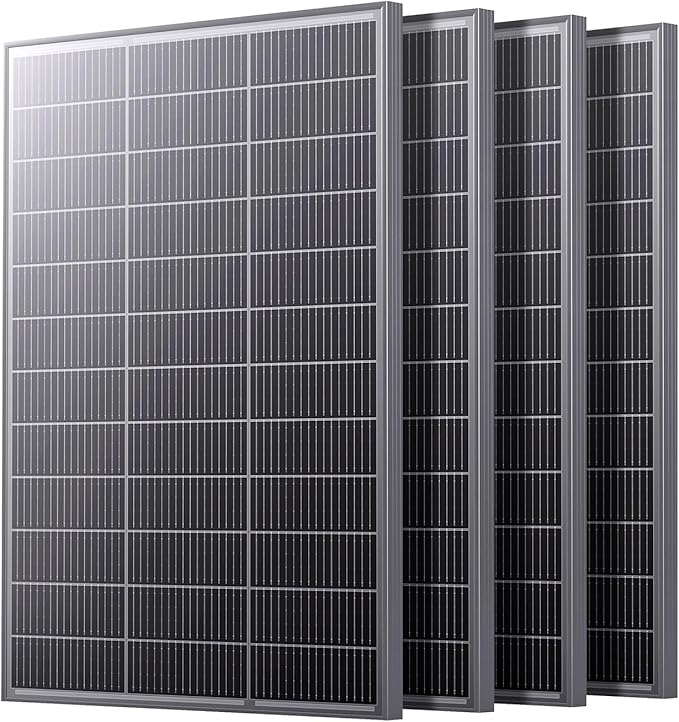 N-Type 16BB 400 Watt Solar Panel, 4Pcs Compact 12V 100W Solar Panel, 25% High Efficiency Monocrystalline PV Module, for Off-Grid Cabin, Rooftop, Farm,RV, Van, Truck, Greenhouse(4-Pack)