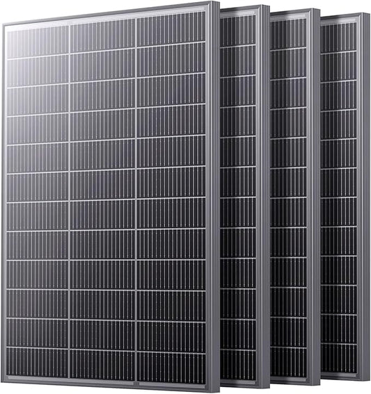 N-Type 16BB 400 Watt Solar Panel, 4Pcs Compact 12V 100W Solar Panel, 25% High Efficiency Monocrystalline PV Module, for Off-Grid Cabin, Rooftop, Farm,RV, Van, Truck, Greenhouse(4-Pack)