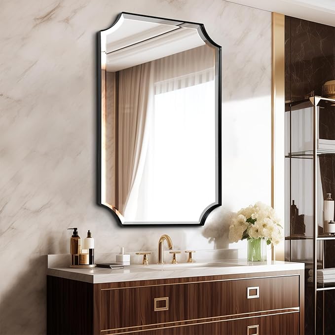 POZINO Rounded Rectangle Mirror, 24"x40" Beveled Bathroom Mirrors for Over Sink, Modern Vanity Wall Mirror, Irregular Shaped Decorative Mirrors for Bathroom Bedroom Living Room Fireplace Entryway
