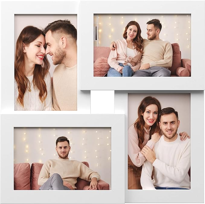 SONGMICS 4x6 Collage Picture Frames, Family Photo Collage Frame Set of 4 for Wall Decor, Glass Front, Wall Hanging or Tabletop, Cloud White URPF25WTV1