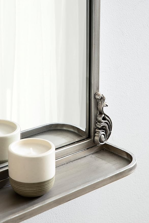 Kate and Laurel Arendahl Antique Vintage Arched Mirror with Shelf for Traditional Home Décor, 21x32, Silver