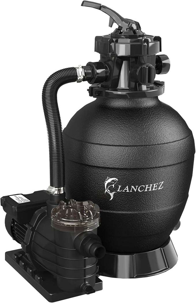 LANCHEZ 13in Sand Filter Pump for Above Ground Pool, 3/4HP, Max 3500GPH for Pools Up to 11000GAL, 6-Way Valve Pool Sand Filter System with Strainer Basket, Enhanced Circulation for Crystal-Clear Pool