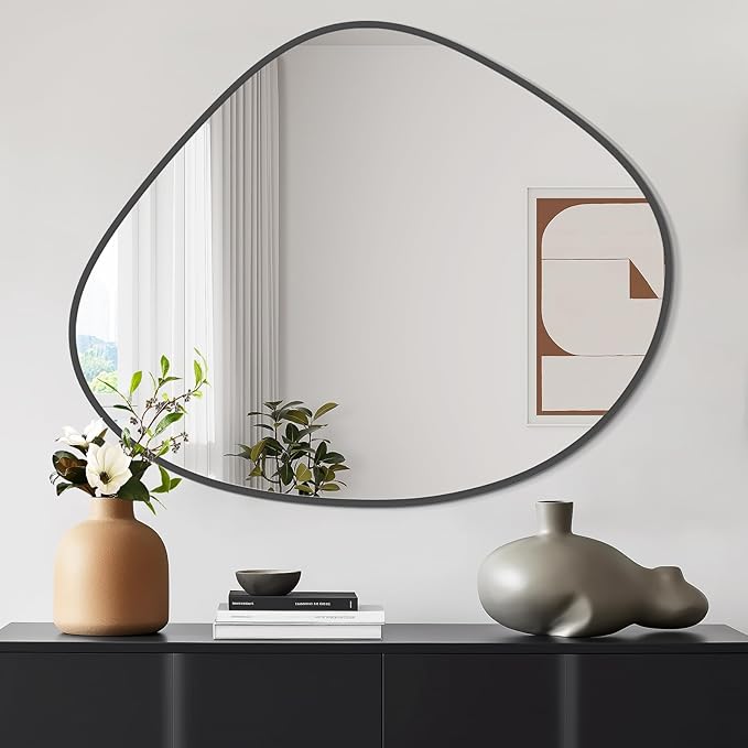 WallBeyond Asymmetrical Mirror, Irregular Wall Mirror for Bathroom, Abstract Wall Mirrors Decorative for Bedroom Living Room Entryway Hall, Mirrors for Wall Decor 28" H x 23" W, Black