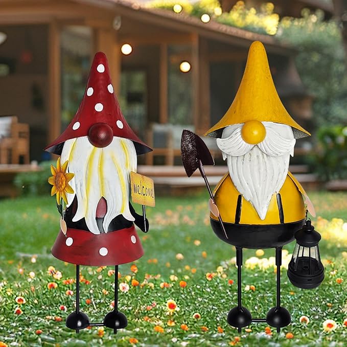 HONGLAND Metal Gnome Yard Art -18 Inch Metal Gnome Statue Garden Decor -3D Garden Outdoor Decorations -Christmas Holiday Lawn Patio Yard Garden Decor