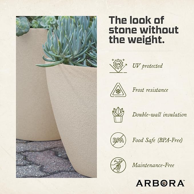 ARBORA 16" Mykonos Square Polyresin Indoor and Outdoor Planter with Classic Cream Finish - Durable, All Season, Weatherproof, Lightweight, Large Plant Pot for Patio, Garden, Deck, Entryway