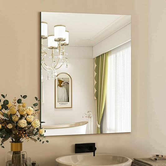 Mirrorons Frameless Wall Mirror, 24" x 32", Modern Rectangle Bathroom Mirror with Polished Edge, Horizontally or Vertically. Upgraded Shatterproof Mirror for Entryways, Bathroom, Gym