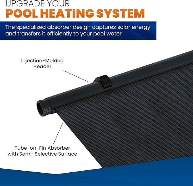 Highest Performing Design - Universal Solar Pool Heater Panel Replacement - 15-20 Year Life Expectancy (4' X 12' / 2" I.D. Header)