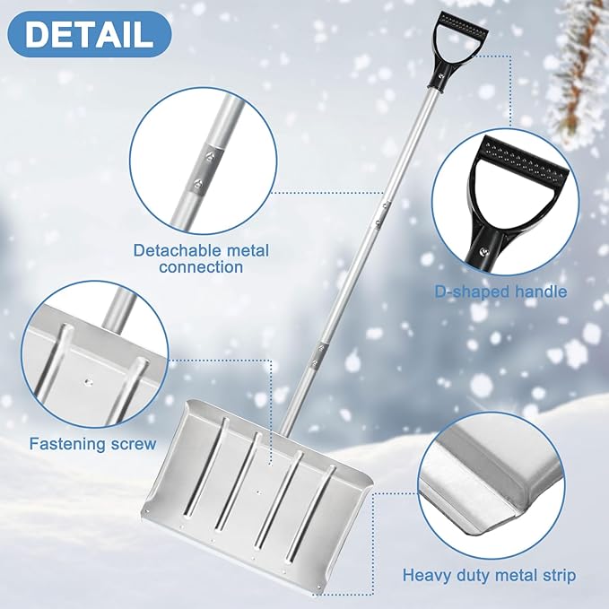 Aluminum Snow Shovel - Heavy-Duty Metal Shovel with D Handle,55.1 Inch Snow Shovel for Driveway,Mulch Shovel for Clear Snow from Streets, Garages and Factories