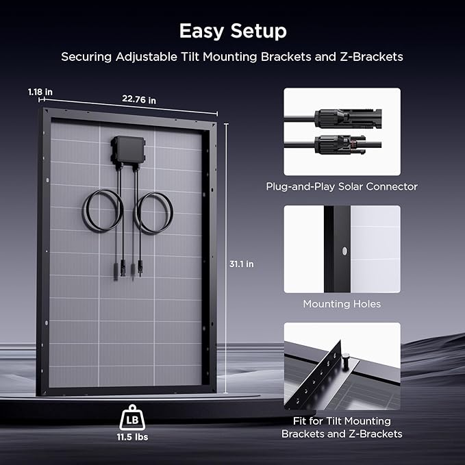 N-Type 16BB 100 Watt Solar Panel, Compact 12V 100W Solar Panel, 25% High Efficiency Monocrystalline PV Module,Ideal for RV,Van,Pickup Truck,Camping,Rooftop,Home,Off-Grid Cabin,Greenhouse(1PCS)