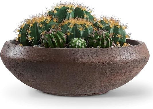 23.3"Dia x 8"H Large Succulent Pot with Drain Hole and Plug, 21" Opening Lotus Bowl Planter, Weathered Concrete Planters for Indoor Outdoor Plants, Home, Patio, Garden, Weathered Concrete, Large-Rust
