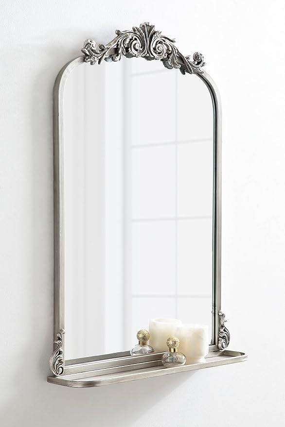 Kate and Laurel Arendahl Antique Vintage Arched Mirror with Shelf for Traditional Home Décor, 21x32, Silver