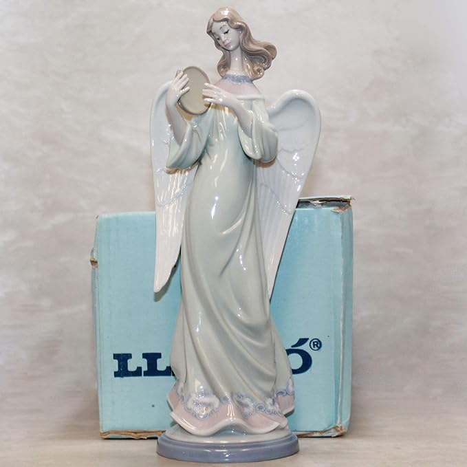 Lladro Figurine, 5950 Angel with Tambourine Candleholder