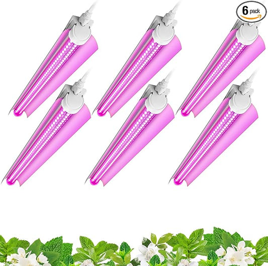Barrina LED Grow Light, 144W(6 x 24W, 800W Equivalent), 2ft T8, Full Spectrum, High Output, Linkable Design, T8 Integrated Bulb+Fixture, Plant Lights for Indoor Plants, 6-Pack