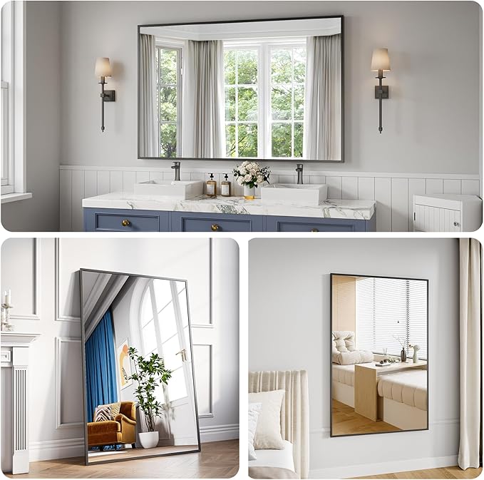 Koonmi Bathroom Mirror 36x55 Bathroom Wall-Mounted Mirrors, Modern Vanity Mirror for Bedroom, Living Room, Aluminum Alloy Frame Allow to Hang Horizontally or Vertically