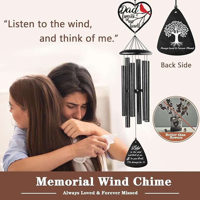 Sympathy Gifts for Loss of Dad, Memorial Wind Chimes for Loss of Father, Memorial Gifts for Loss of Father, Condolence Bereavement Gift in Memory of Papa, Black