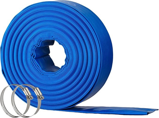 2" x 50FT Pool Backwash Hose, Heavy-Duty Pool Hose, Lay Flat Discharge Hose, Durable Burst Resistant, Pool Filter Pump Water Drainage, Sump Pump Discharge, with 2 Clamps