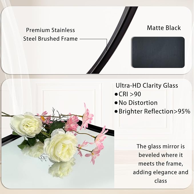 POZINO Scalloped Beveled Mirror, 24"x36" Modern Rectangle Mirror for Over Sink, Irregular Shaped Decorative Mirrors, Wavy Vanity Wall Mirrors for Bathroom Living Room Bedroom Fireplace Entryway