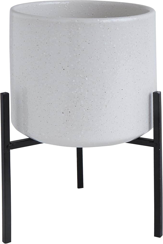 Bloomingville Black & White Planter with Metal Stand 5 Inch Pot (AH0058)