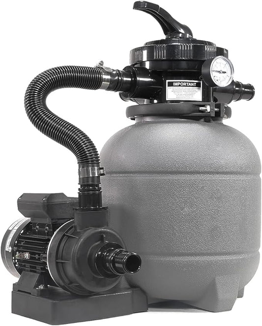 XtremepowerUS 12" Sand Filter for Above-Ground Swimming Pools Max 2,400GPH 7-Way Multi-Port Valve Pool Pump Up to 10,000 Gallons Strainer Basket Set