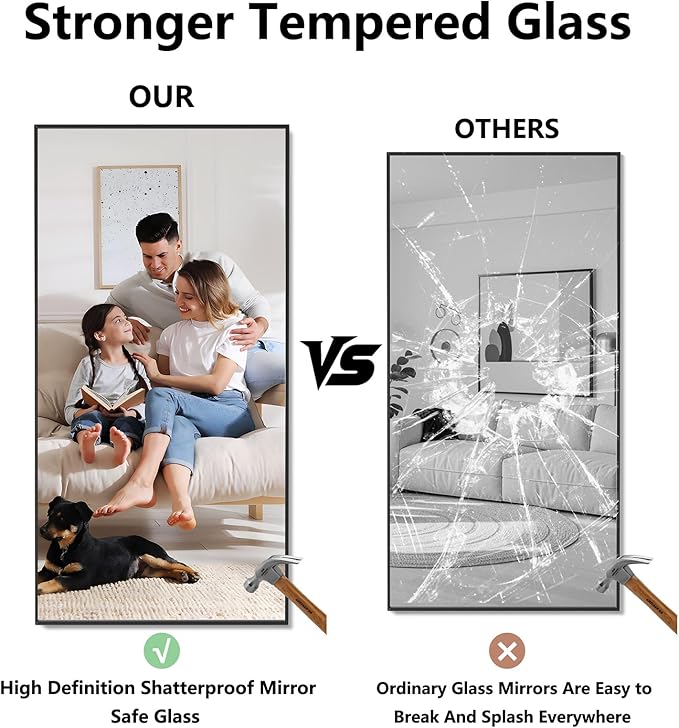 Bathroom Mirror 36x71 Black Bathroom Wall-Mounted Mirrors, Modern Vanity Mirror for Bedroom, Living Room, Aluminum Alloy Frame Allow to Hang Horizontally or Vertically