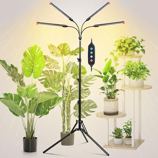 4-Head Tripod Stand Grow Lights for Tall House Plants, Seed Starting, Bonsai Tree with Timer, 36W Standing LED Plant Growing Lamps, Enough High-Intensity Like Sun, Best Gift for Plants Lover