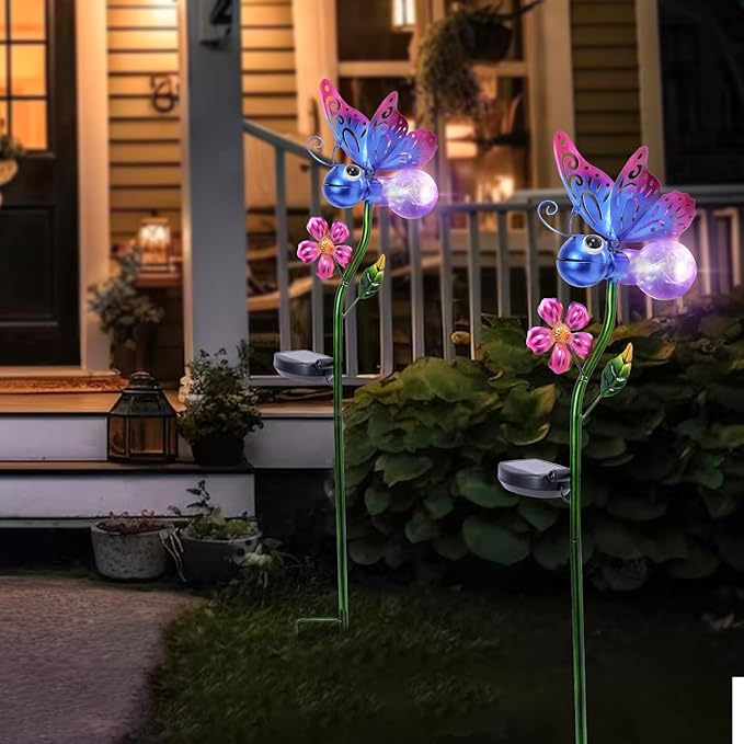 Bshine Solar Butterfly Outdoor Garden Decorative Lights, Waterproof Metal Stake Solar LED Lights Garden Decor Backyard, Pathway, Path, Lawn Ornaments for Mom