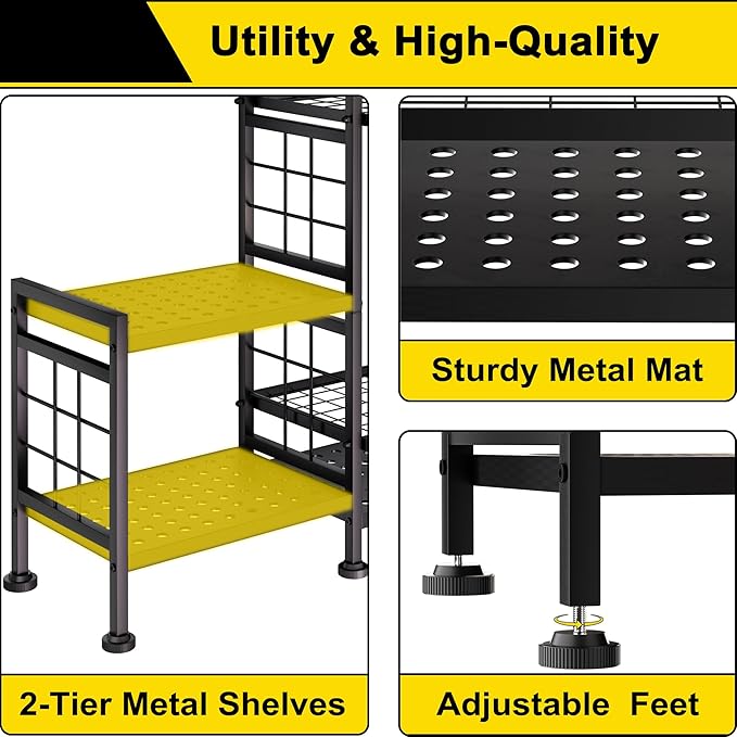 GIOTORENT 5 Tier Garden Tool Organizer, Metal Yard Tools Storage Rack, Garage Storage and Organization, Heavy Duty Garden Tool Organizer for Garage, Yard, Patio, Shed, Indoors and Outdoors, Black