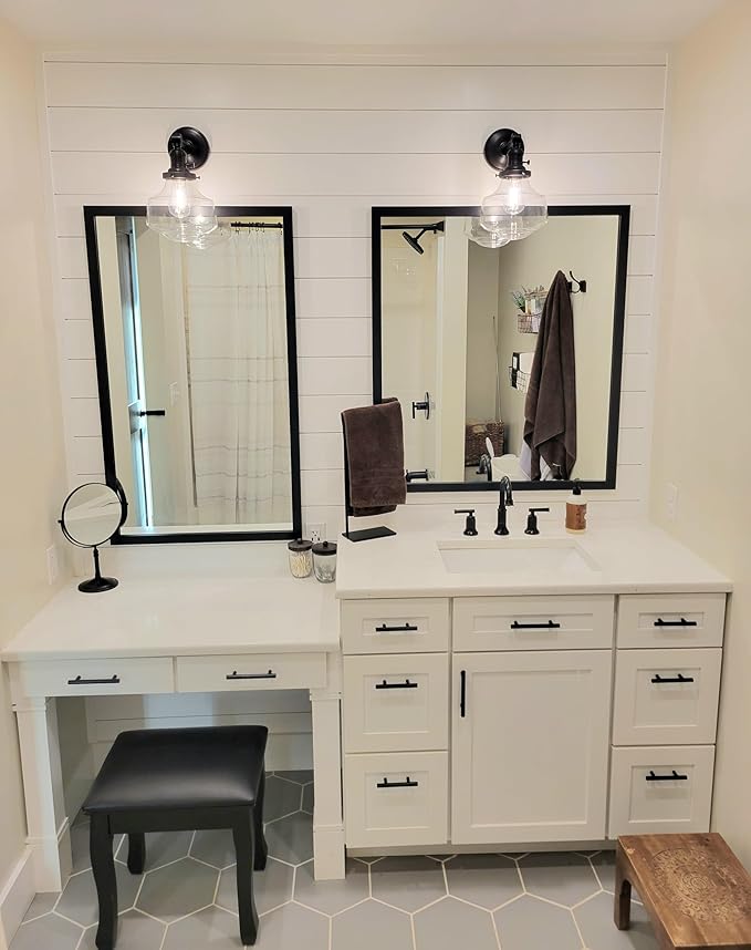 Frame My Mirror Black Bathroom Mirror for Wall, 28" x 36" Black Bathroom Vanity Mirror, Made in USA, Hangs Horizontally or Vertically, Ellis Design