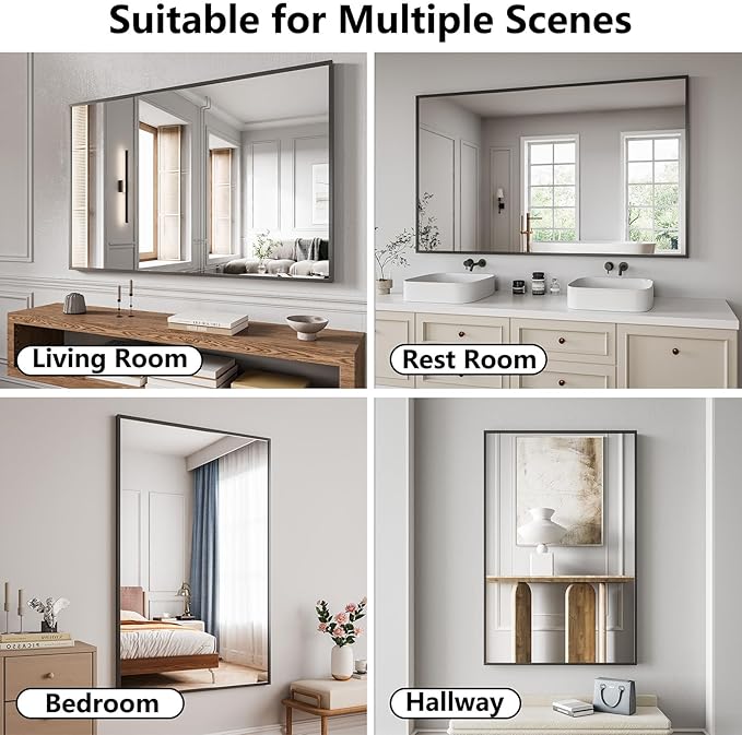 Koonmi Bathroom Mirror 36x55 Bathroom Wall-Mounted Mirrors, Modern Vanity Mirror for Bedroom, Living Room, Aluminum Alloy Frame Allow to Hang Horizontally or Vertically